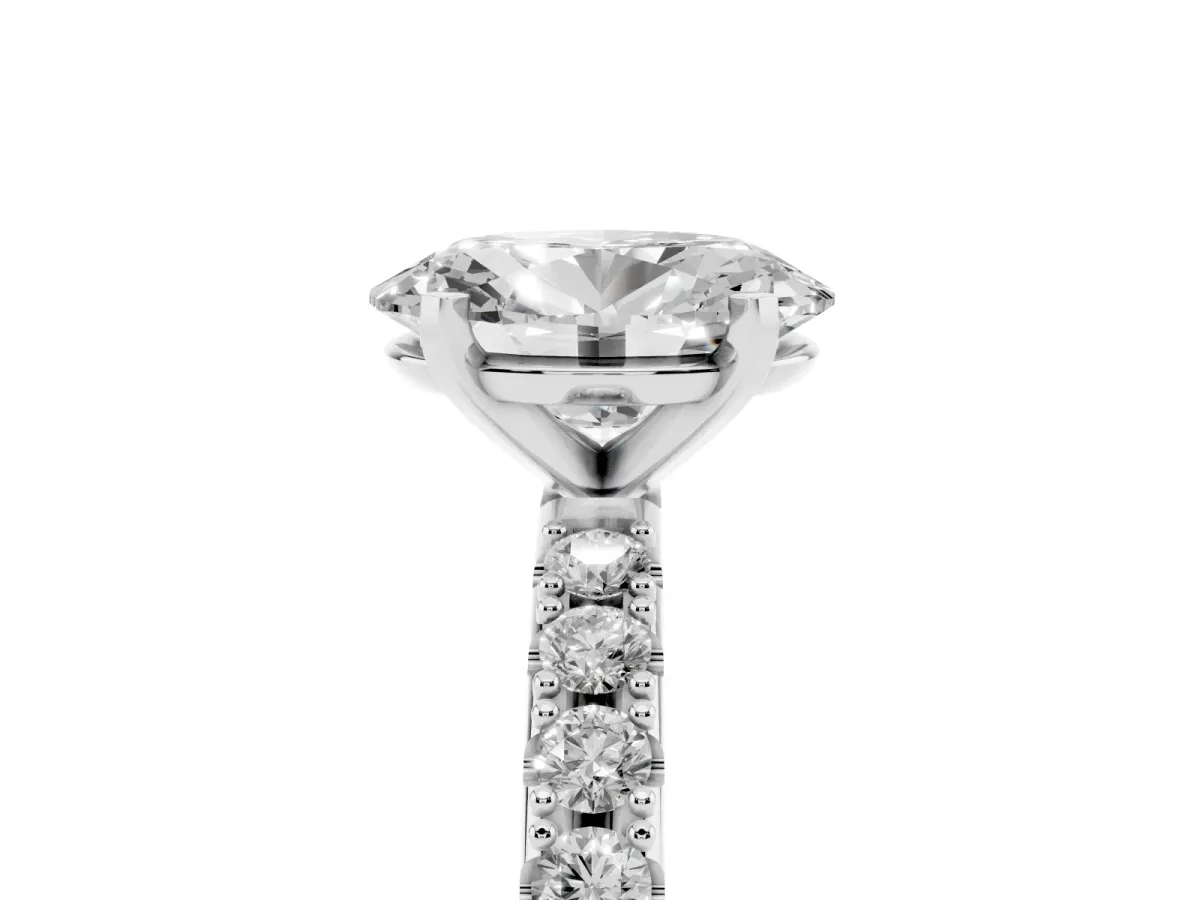 Oval Cut Diamond Solitaire Pavé Band with Four-Prong Setting Silver