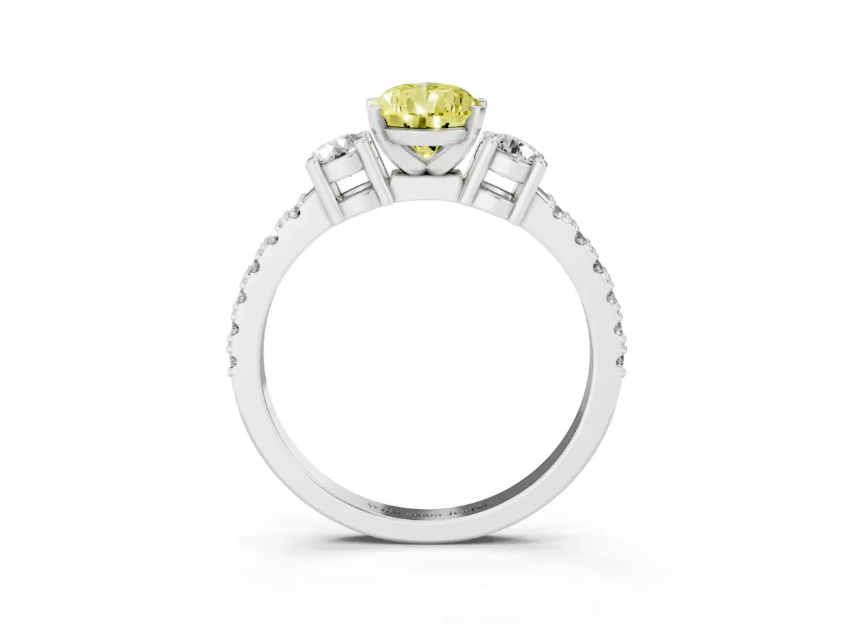 Fancy Yellow Pear Cut Three-Stone Diamond Pavé Band with Prong Setting Silver
