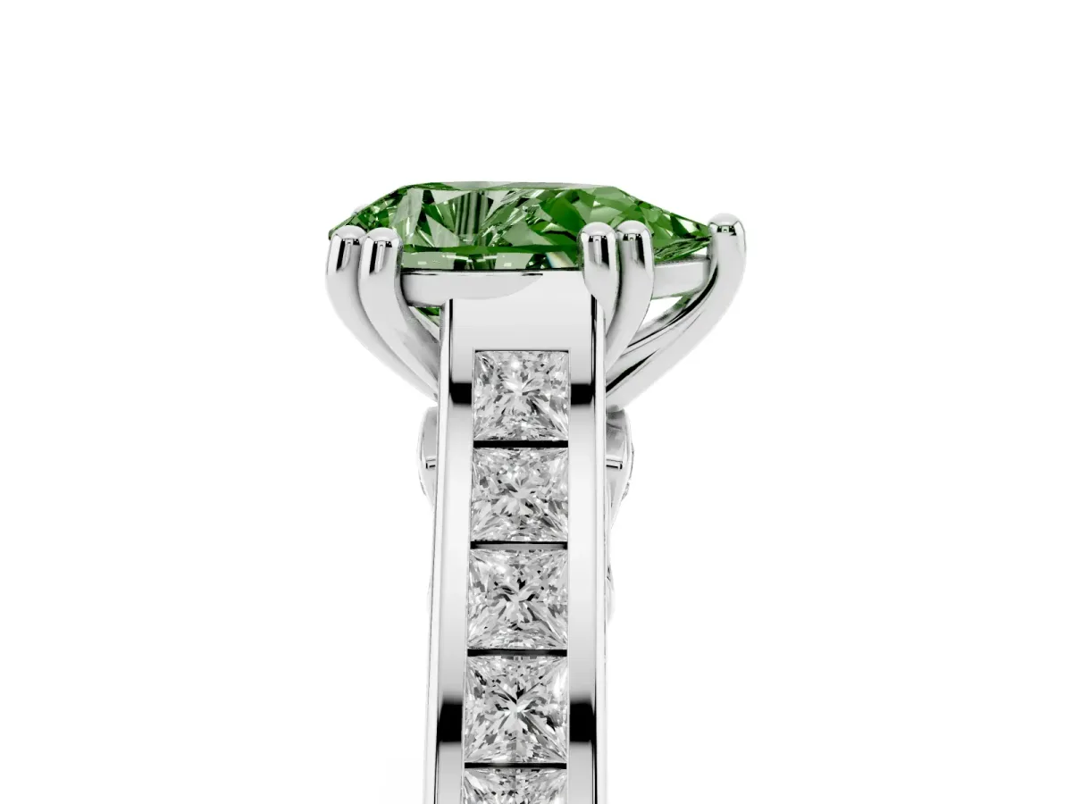 Fancy Green Pear Cut Cut Channel Set Solitaire Engagement Ring with Prong Setting Platinum