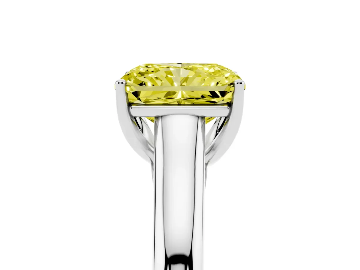 Fancy Yellow Radiant Cut Solitaire Engagement Ring with Tapered Band and Four-Prong Setting Silver