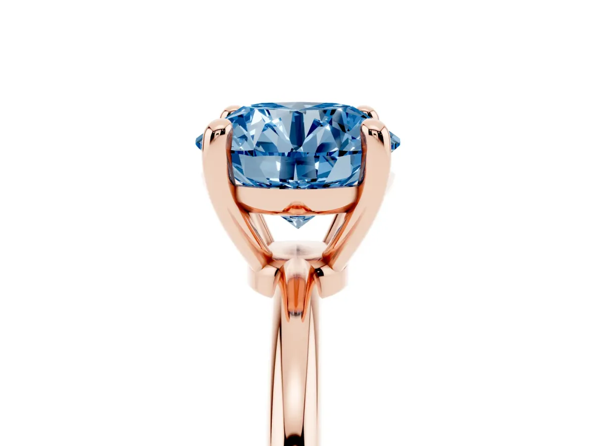 Fancy Blue Round Cut Solitaire Diamond Ring with 4-Prong Setting on a Classic Band Rose gold