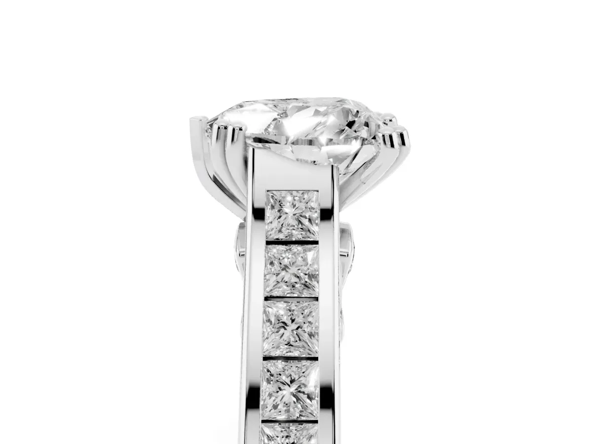 Heart Cut Cut Channel Set Solitaire Engagement Ring with Prong Setting Silver