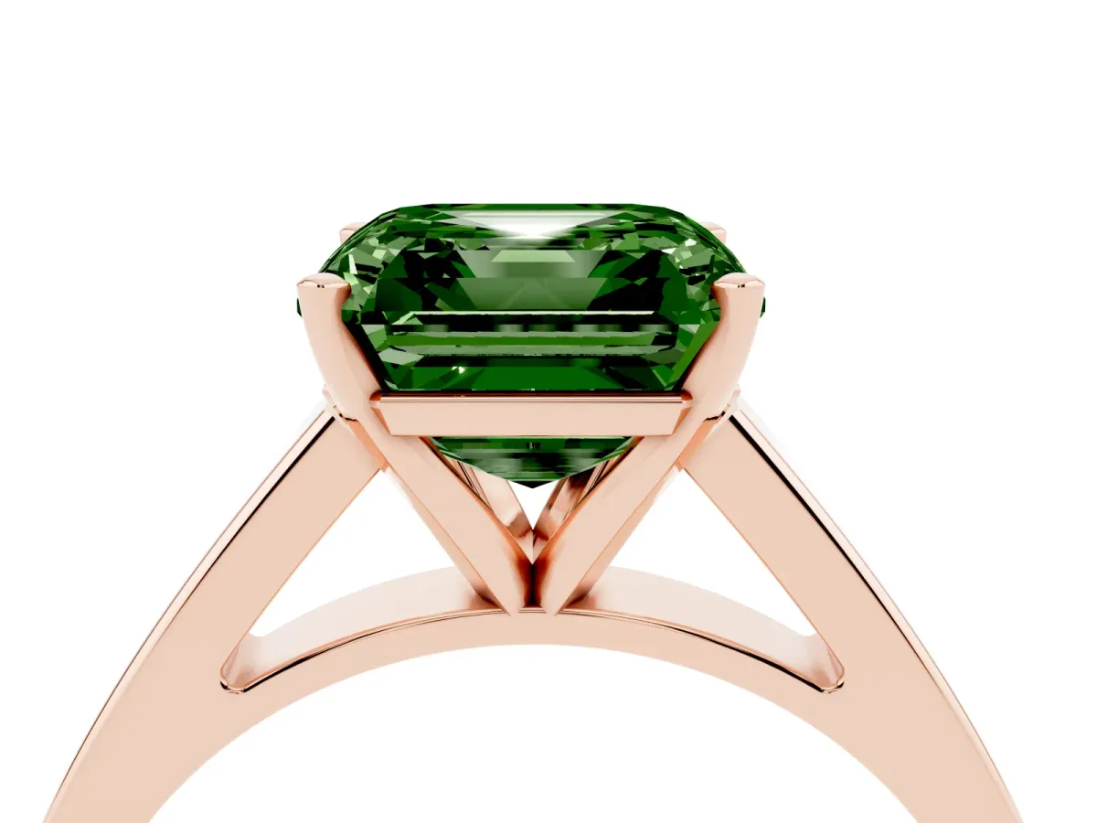 Fancy Green Asscher Cut Solitaire Engagement Ring with Four-Prong Setting and Tapered Band Rose gold