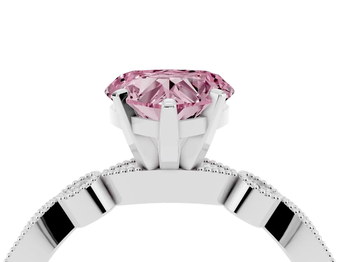 Fancy Pink Heart Cut Milgrain Bezel Diamond Engagement Ring with Solitaire Prong Setting Silver