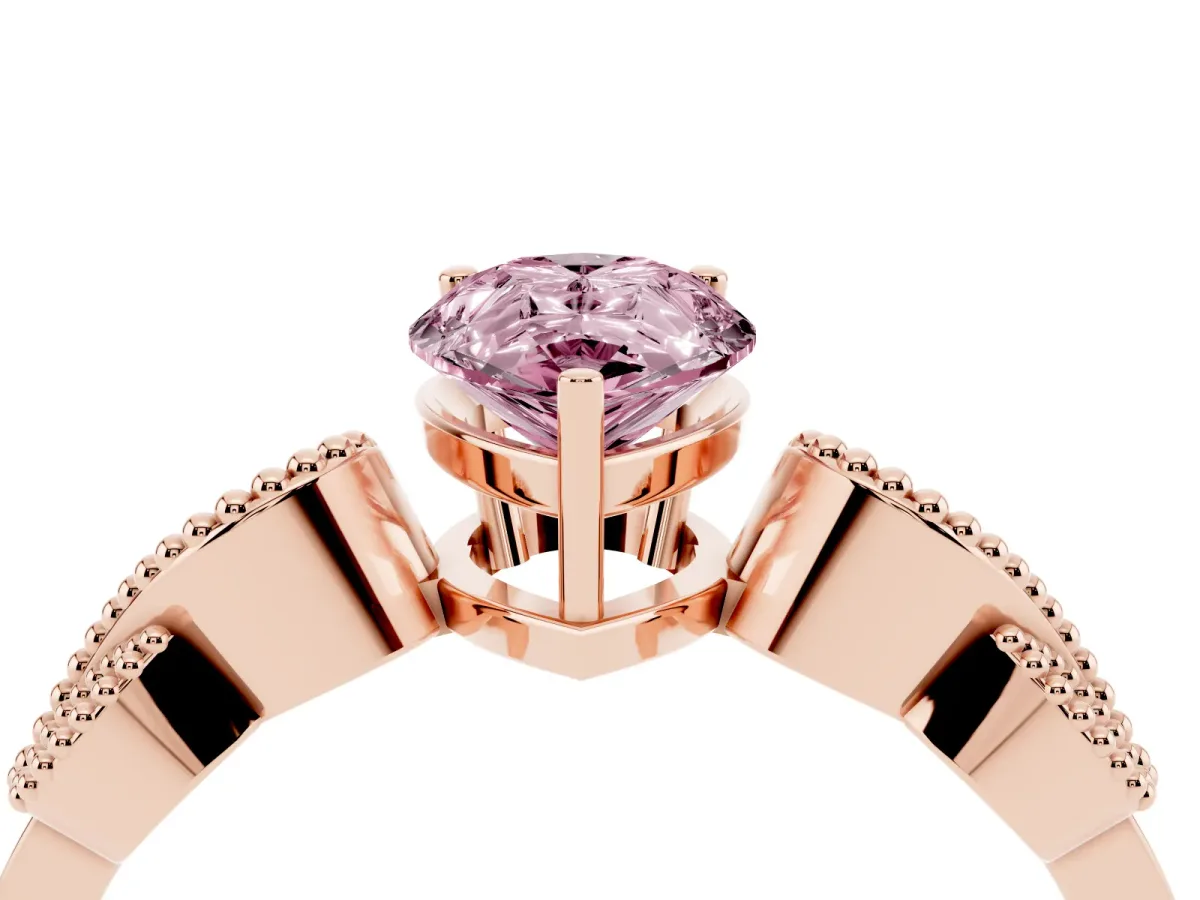 Fancy Pink Pear Cut Solitaire Milgrain Leaf Band with Prong Setting Rose gold