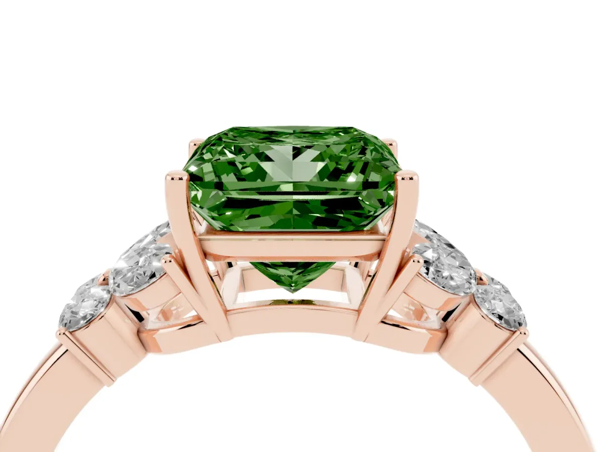 Fancy Green Princess Cut Cut Solitaire Floral Diamond Ring with Four-Prong Setting Rose gold