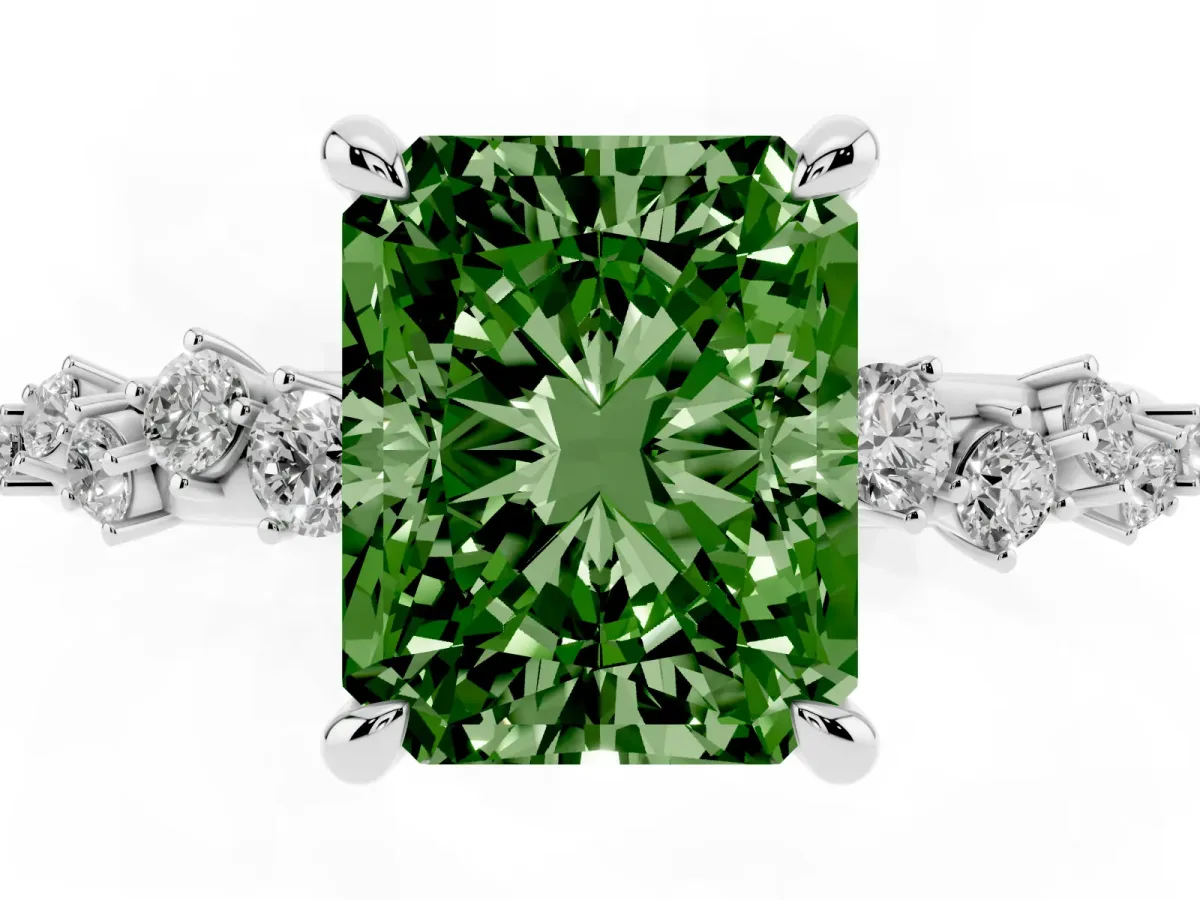 Fancy Green Radiant Cut Cut Diamond Vine Band with Four-Prong Setting Silver