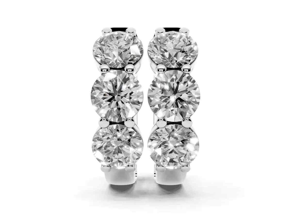 Triple Round Diamond Huggie Earrings with Prong Setting Silver