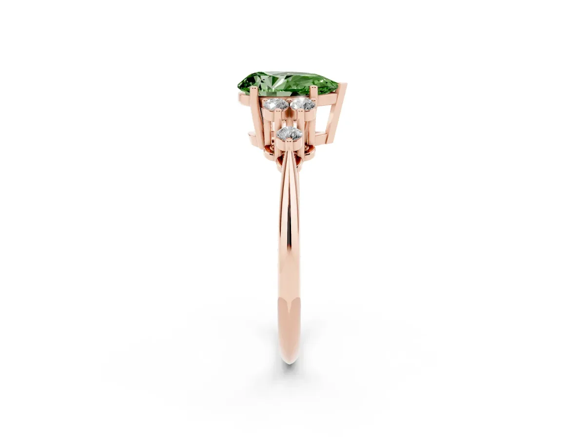 Fancy Green Pear Cut Cut Diamond Cluster Ring with Solitaire Band and Four-Prong Setting Rose gold