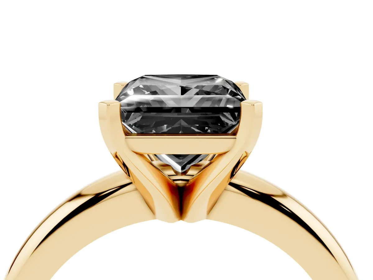 Fancy Black Princess Cut Diamond Solitaire Engagement Ring with Round Band and Four-Prong Setting Yellow gold