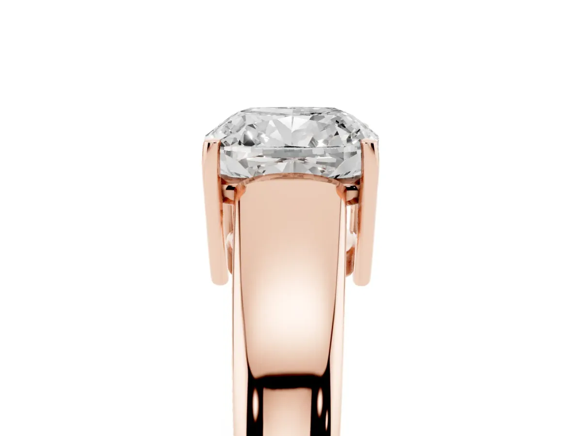 Cushion Cut Solitaire Diamond Ring with Tapered Band and Four-Prong Setting Rose gold