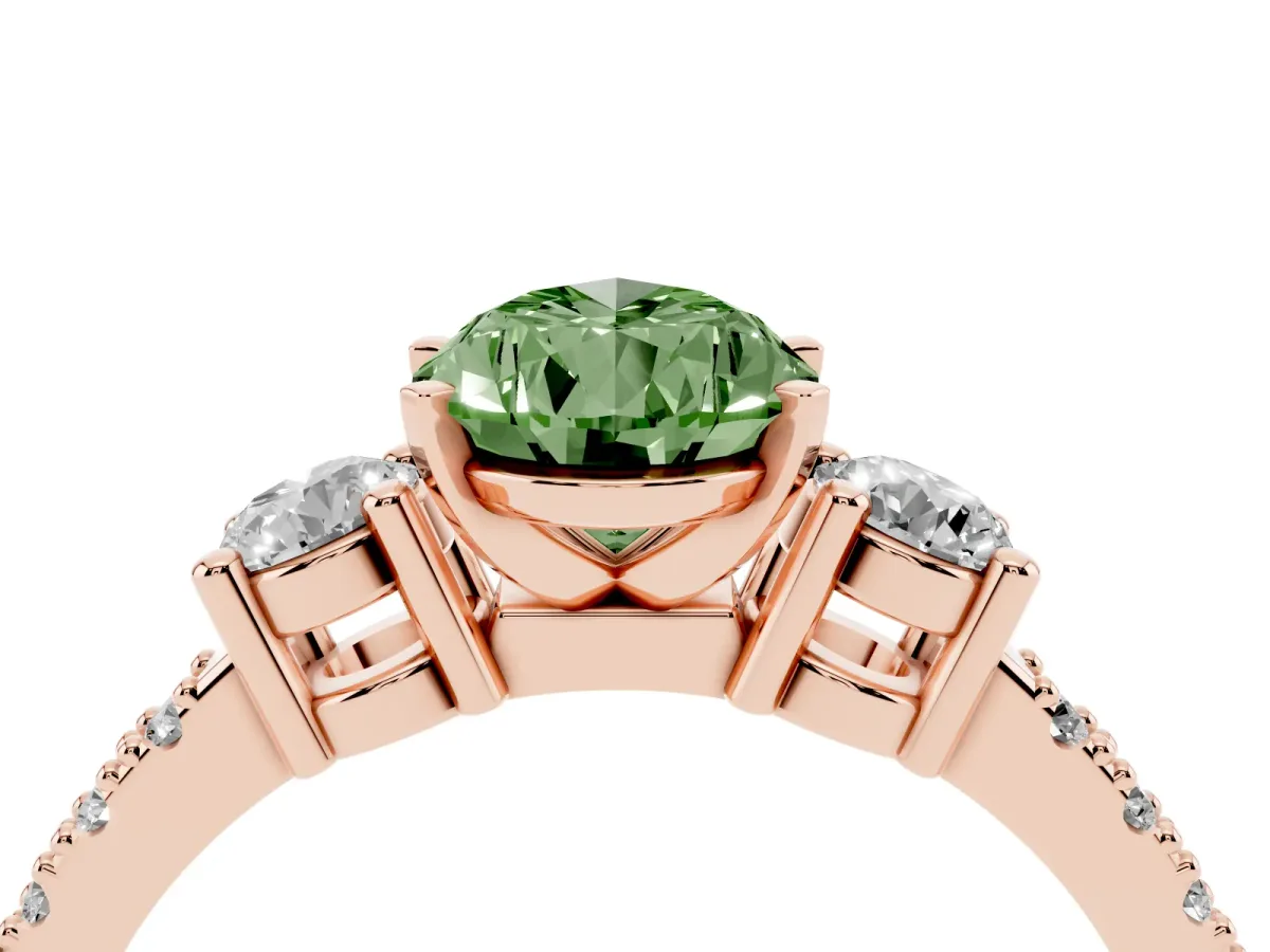 Fancy Green Pear Cut Three-Stone Diamond Pavé Band with Prong Setting Rose gold