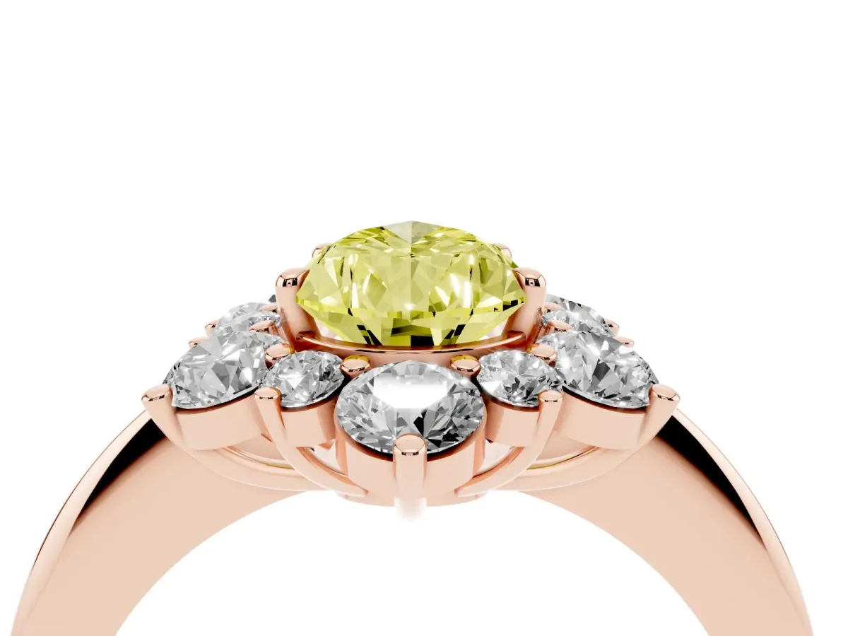 Fancy Yellow Pear Cut Diamond Cluster Halo Ring with Solitaire Band and Four-Prong Setting Rose gold