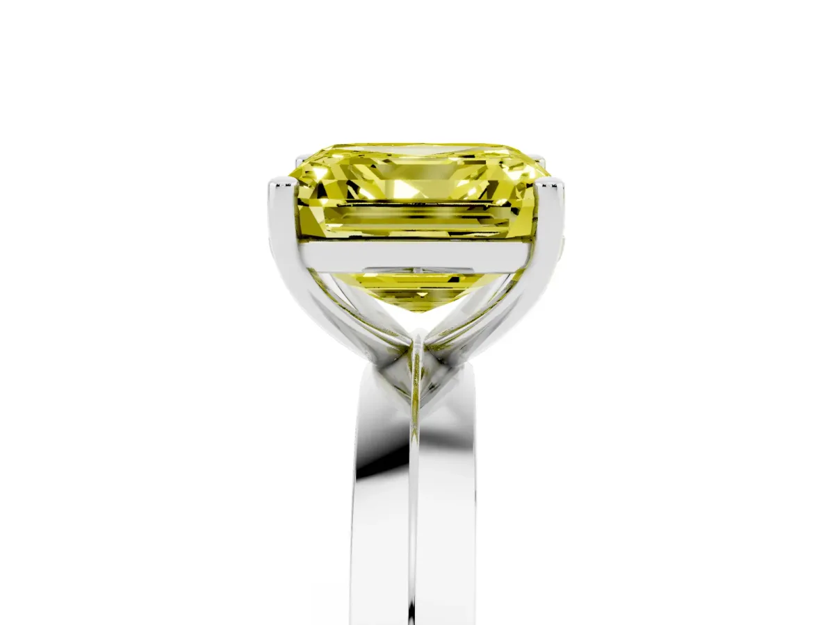 Fancy Yellow Asscher Cut Cut Solitaire Engagement Ring with Flat Band and Four-Prong Setting Silver