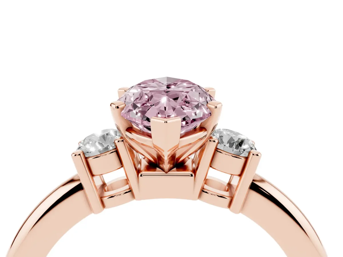 Fancy Pink Three-Stone Marquise Cut Cut Diamond Solitaire with Prong Setting and Classic Band Rose gold