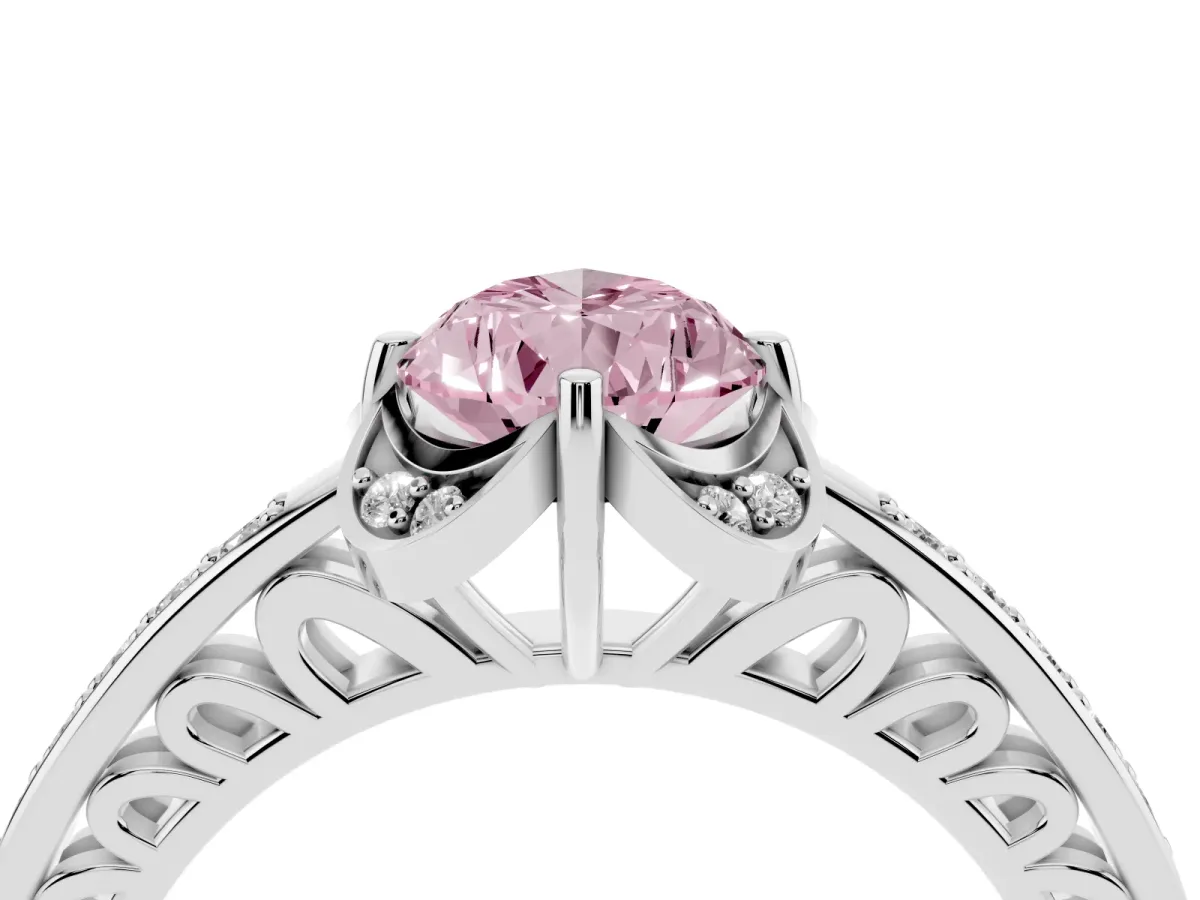 Fancy Pink Pear Cut Cut Halo Diamond Ring with Channel Set Band and Four-Prong Setting Platinum