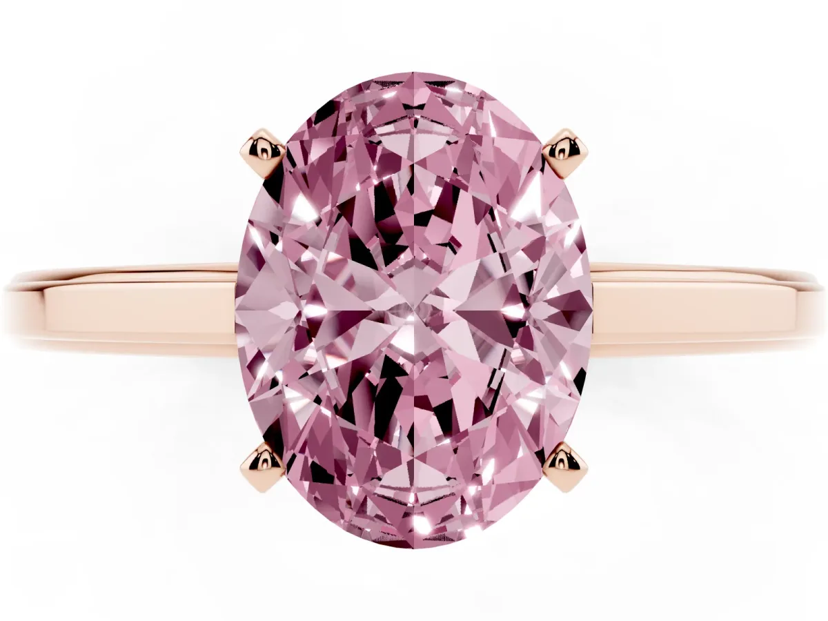 Fancy Pink Oval Cut Solitaire Diamond Ring with Four-Prong Setting and Classic Band Rose gold