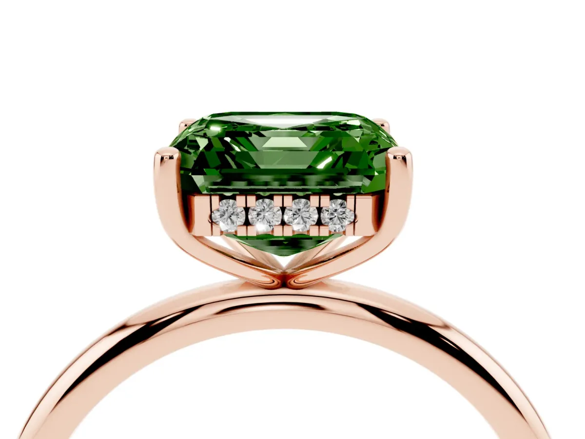 Fancy Green Asscher Cut Cut Solitaire Engagement Ring with Four-Prong Setting and Classic Band Rose gold