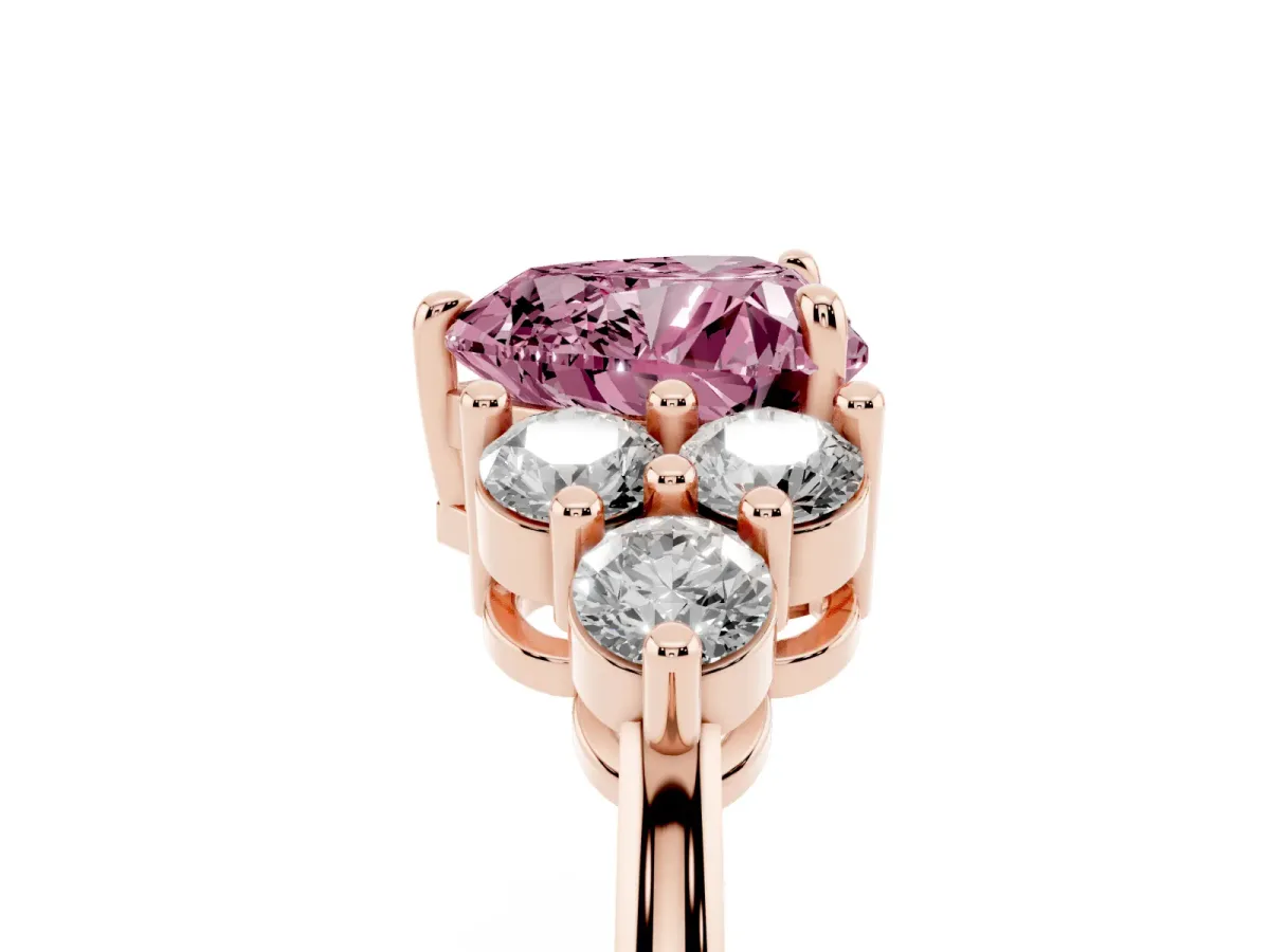 Fancy Pink Heart Cut Brilliant Diamond Cluster Accent Solitaire Ring with Prong Setting Rose gold