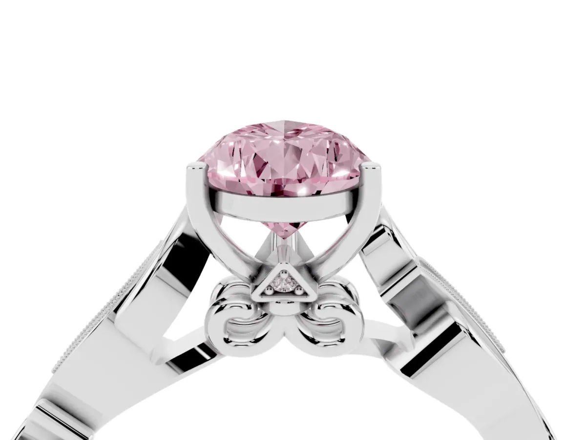 Fancy Pink Pear Cut Solitaire Vine Band with Milgrain Prong Setting Silver