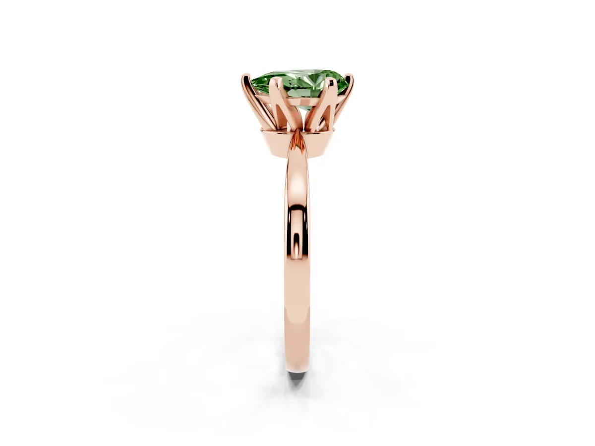 Fancy Green Pear Cut Solitaire Engagement Ring with Six-Prong Setting and Tapered Band Rose gold