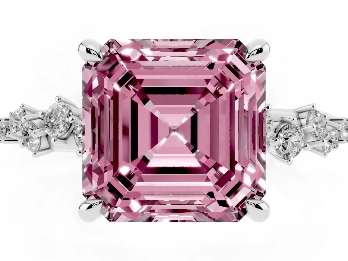 Fancy Pink Asscher Cut Cut Diamond Vine Band with Four-Prong Setting Platinum