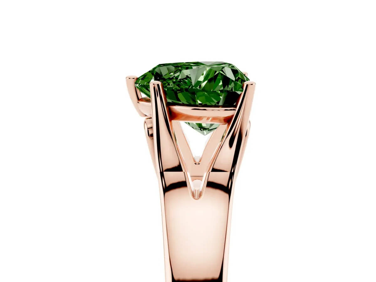 Fancy Green Heart Cut Solitaire Diamond Ring with Cathedral Band and Four-Prong Setting Rose gold
