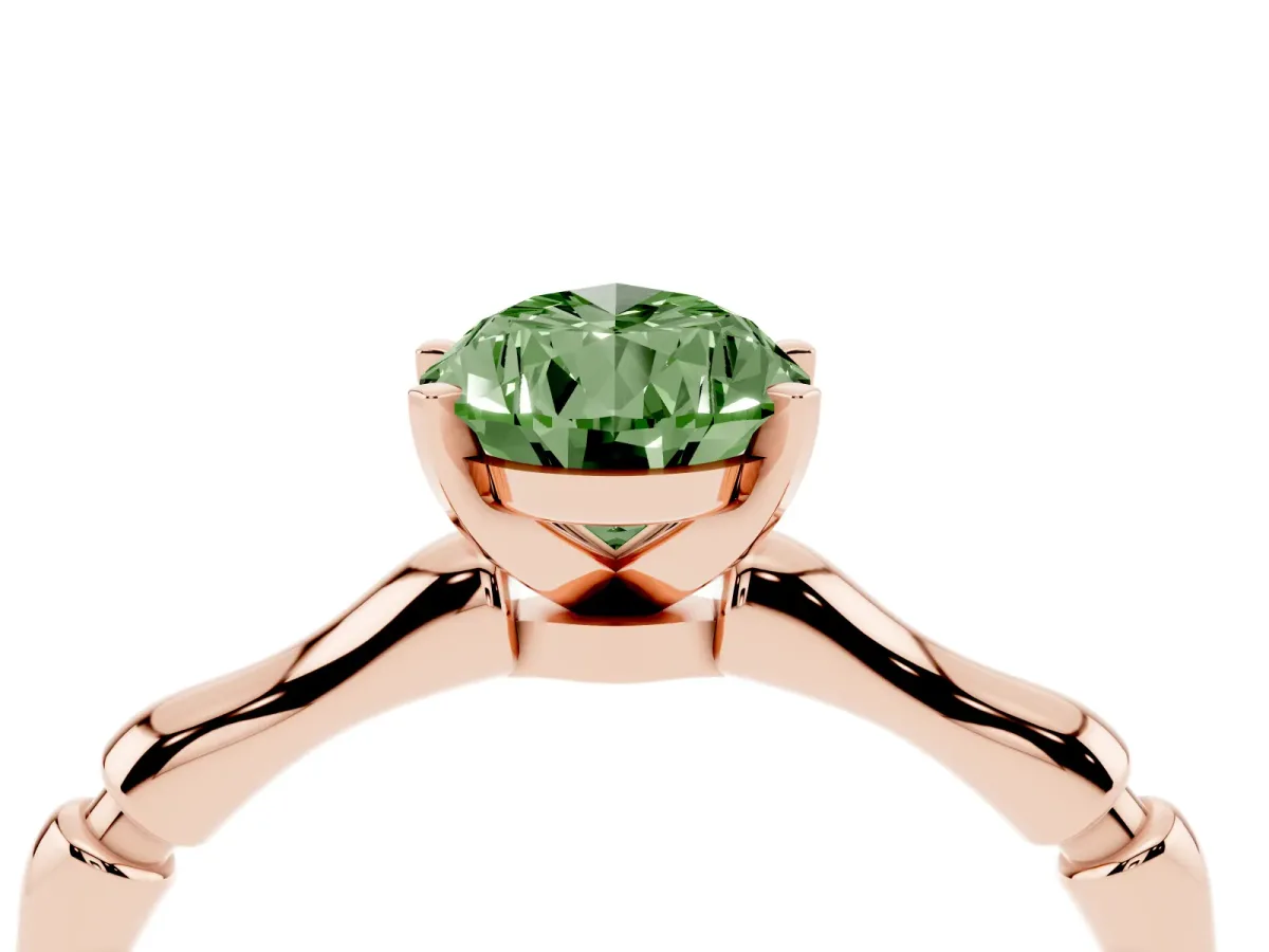Fancy Green Pear Cut Solitaire Diamond Ring with Bamboo Band and Four-Prong Setting Rose gold