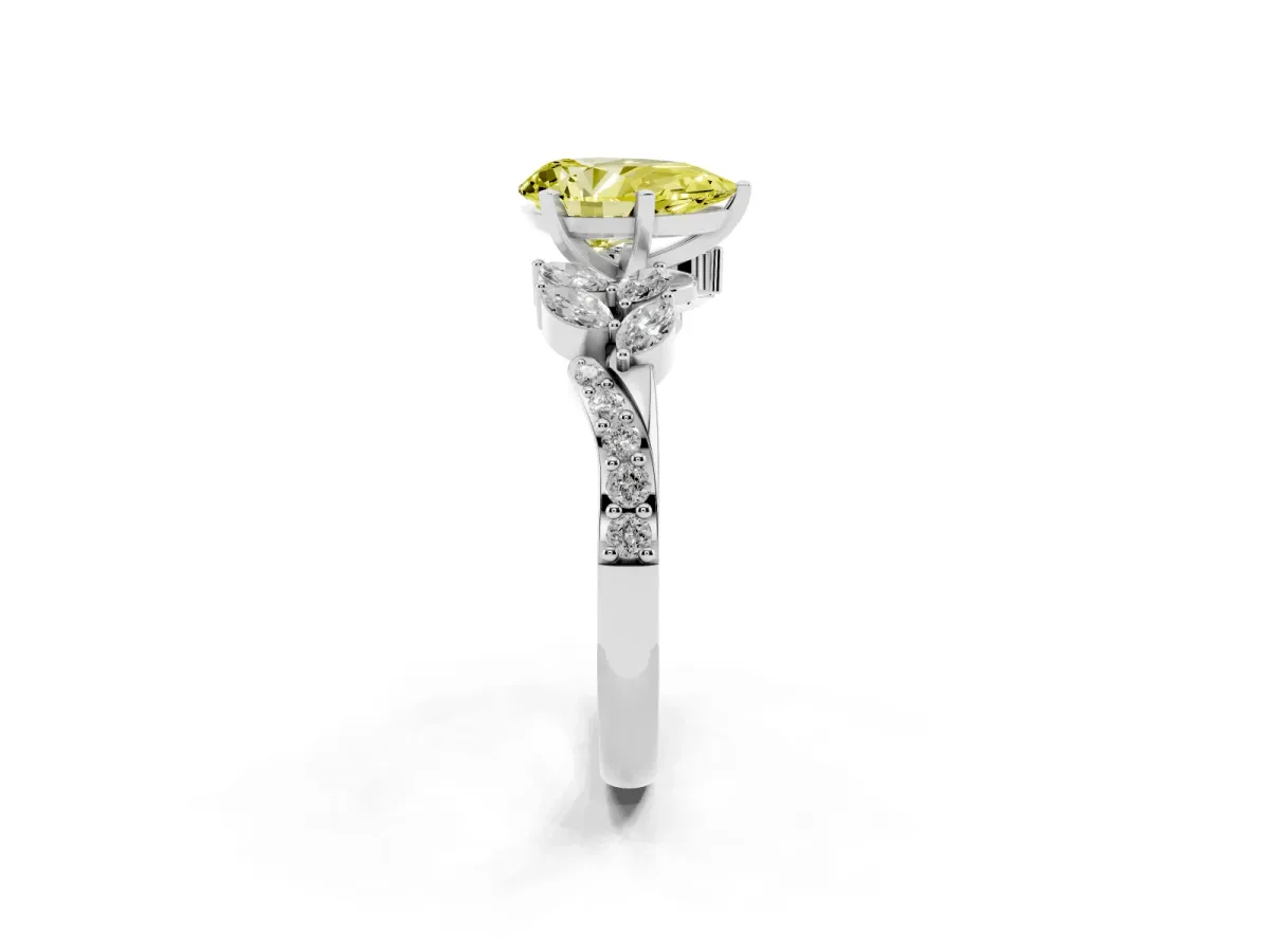 Fancy Yellow Pear Cut Solitaire Marquise Twist Band with Six-Prong Setting Silver