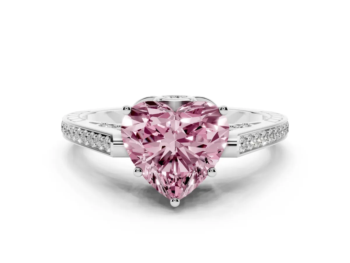 Fancy Pink Heart Cut Cut Cathedral Pave Diamond Engagement Ring with Six-Prong Setting Platinum