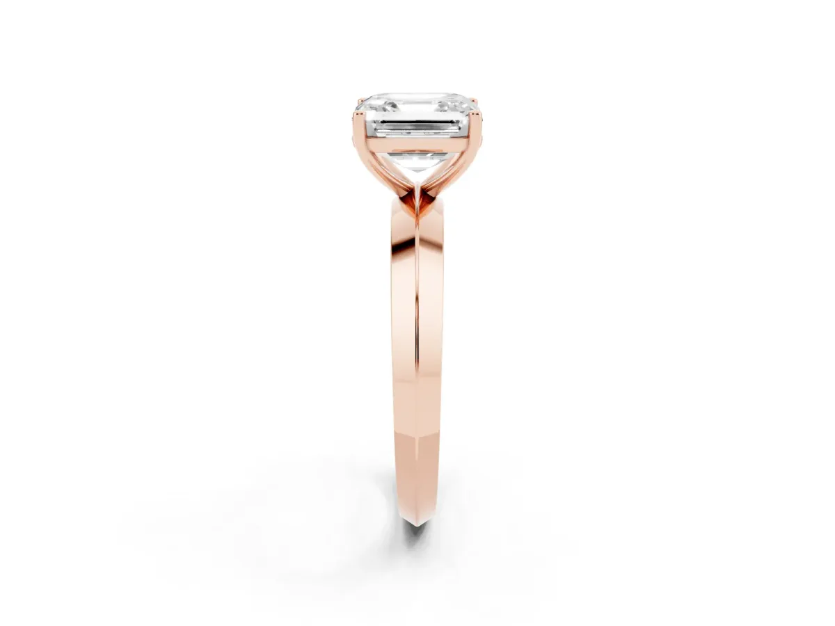 Asscher Cut Cut Solitaire Engagement Ring with Flat Band and Four-Prong Setting Rose gold