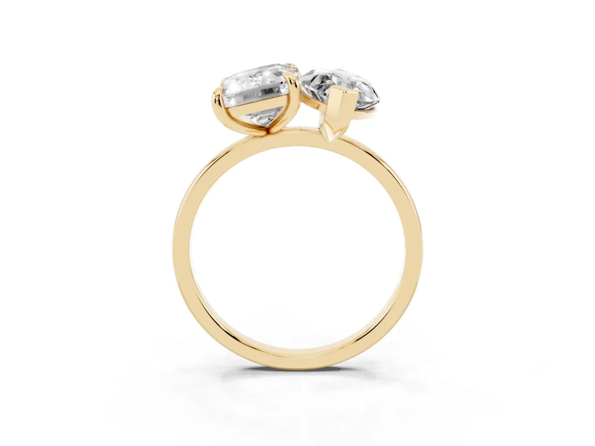 Emerald and Marquise Toi Moi Ring with Prong Setting and Plain Band Yellow gold