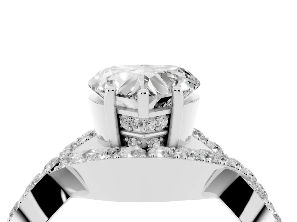 Heart Cut Solitaire Twist Band Pavé Diamond Engagement Ring Silver
