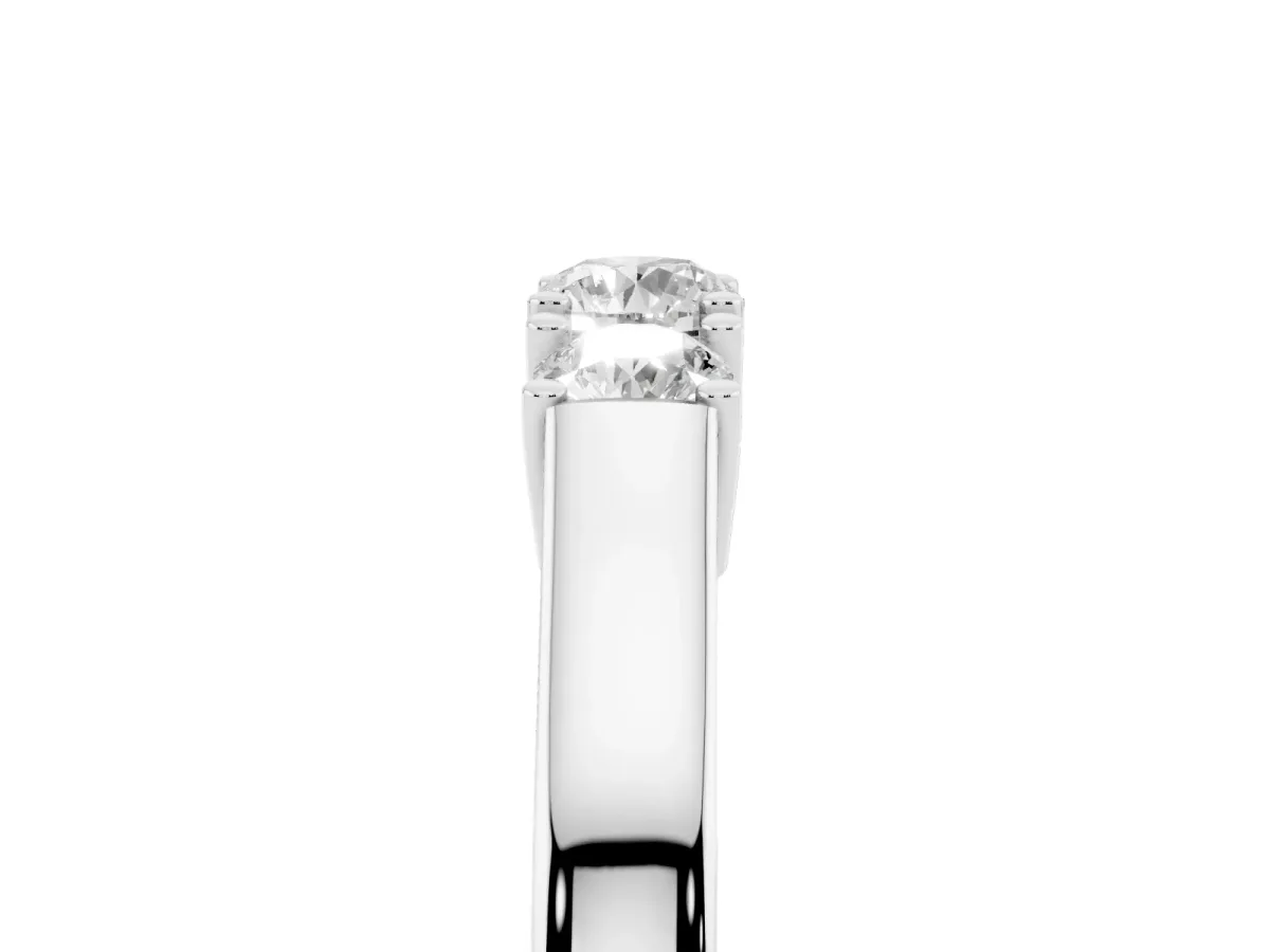 Three-Stone Round Cut Diamond Channel Set Band with Prong Setting Silver