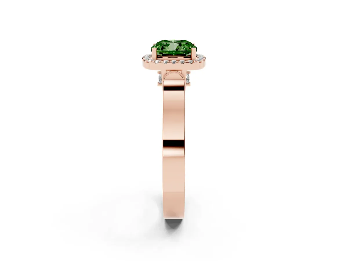 Fancy Green Cushion Cut Halo Pave Split Shank Prong Setting Ring Rose gold