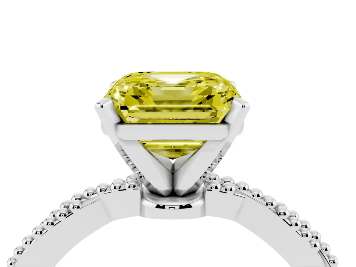 Fancy Yellow Asscher Cut Solitaire Twisted Band with Bead Prong Setting Silver