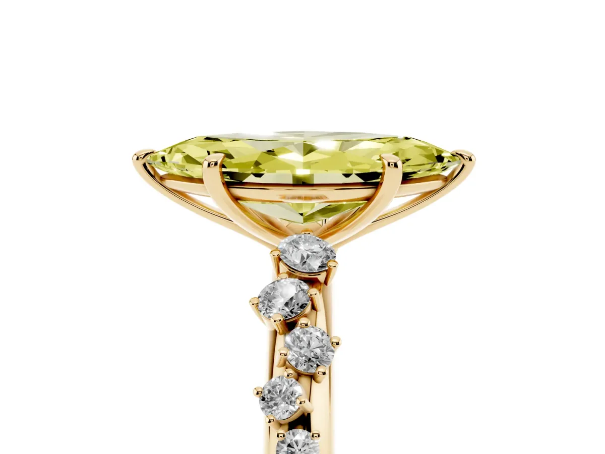 Fancy Yellow Marquise Cut Diamond Cluster Prong-Set Solitaire Ring Yellow gold