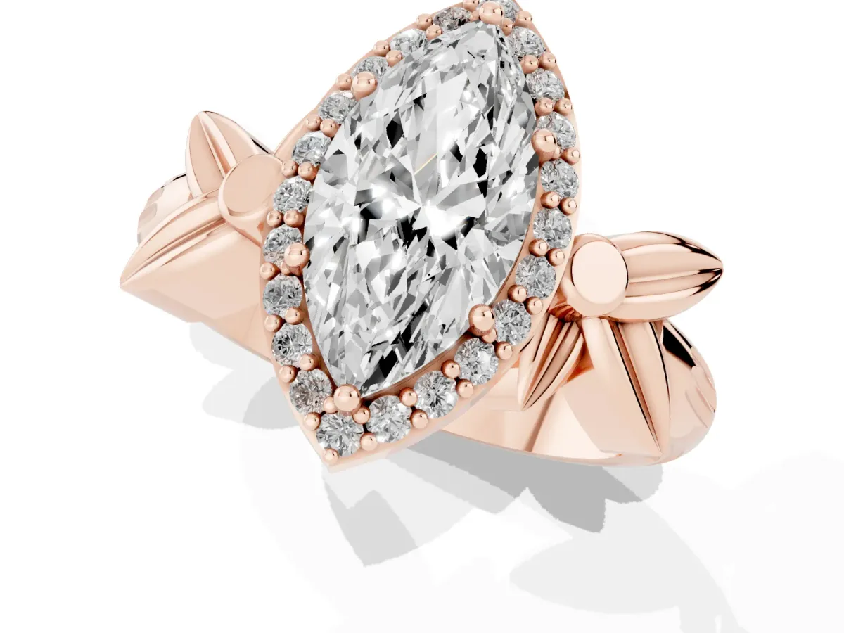 Marquise Cut Halo Diamond Floral Band with Four-Prong Setting Rose gold