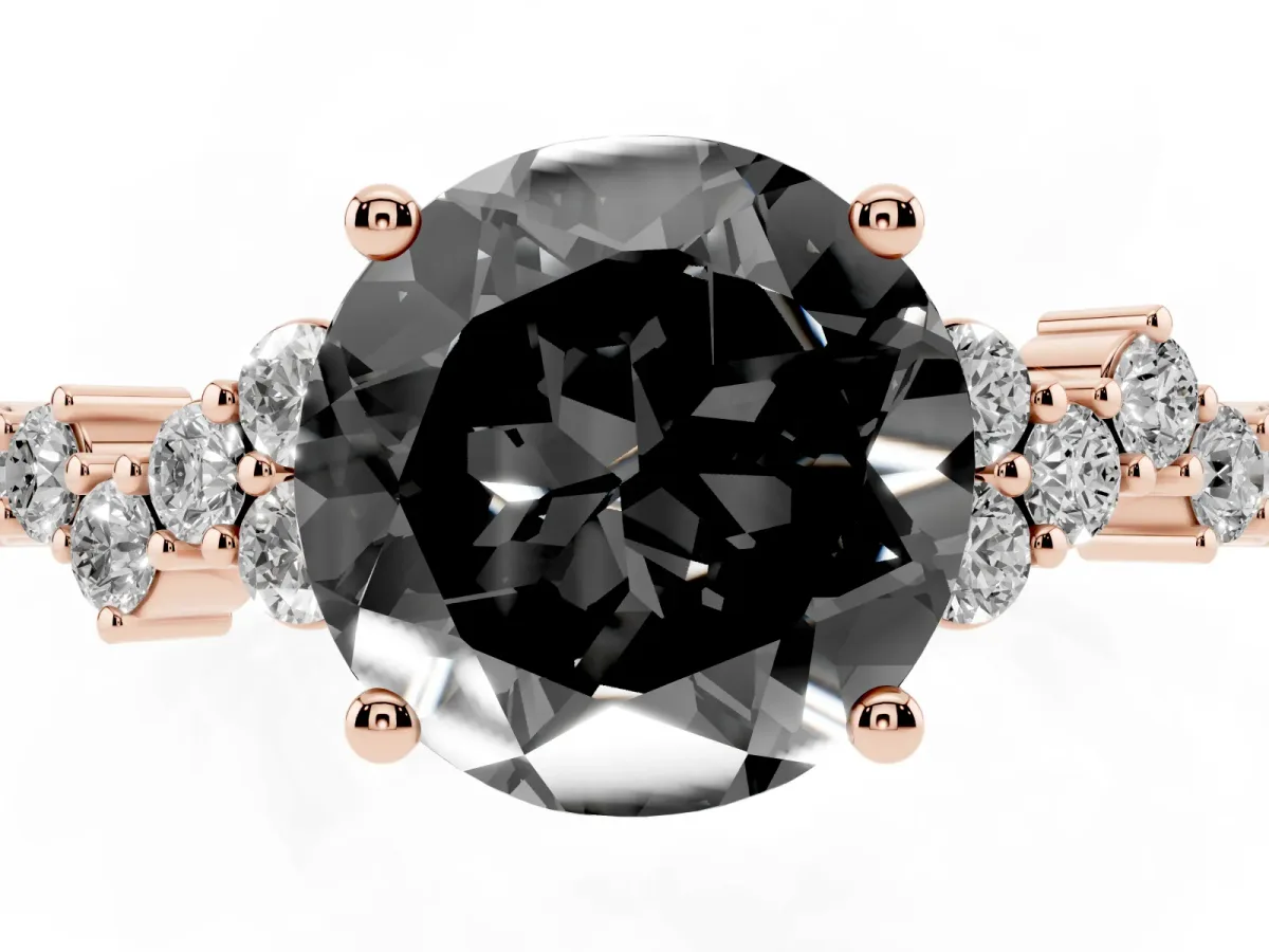 Fancy Black Round Cut Diamond Scattered Round Accent Ring with Prong Setting Rose gold