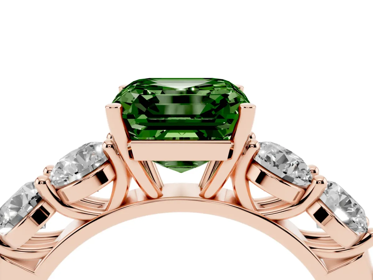 Fancy Green Asscher Cut Cut Five-Stone Prong Set Diamond Ring with Classic Band Rose gold