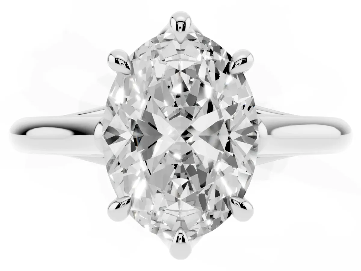 Oval Cut Solitaire Engagement Ring with Six-Prong Setting and Classic Band Silver