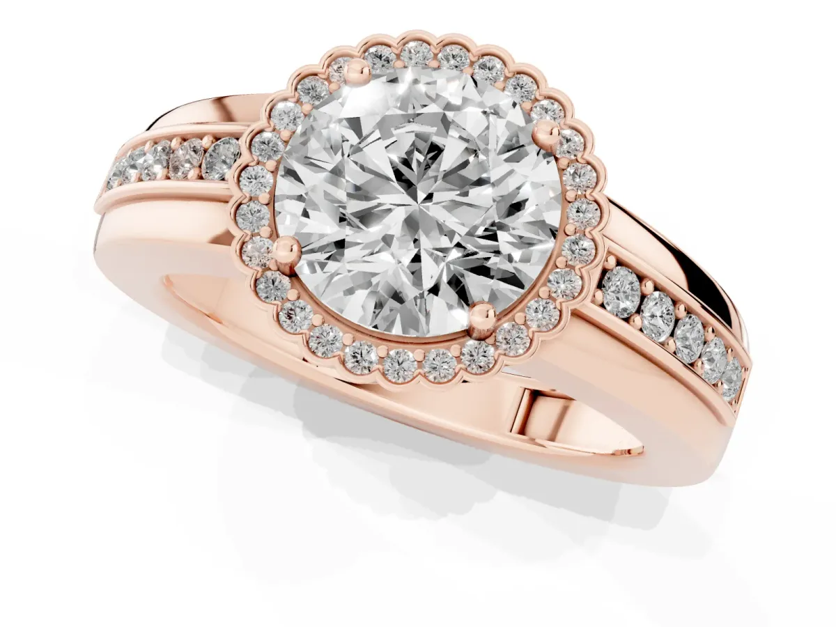 Round Cut Cut Halo Pave Band Four-Prong Ring Rose gold