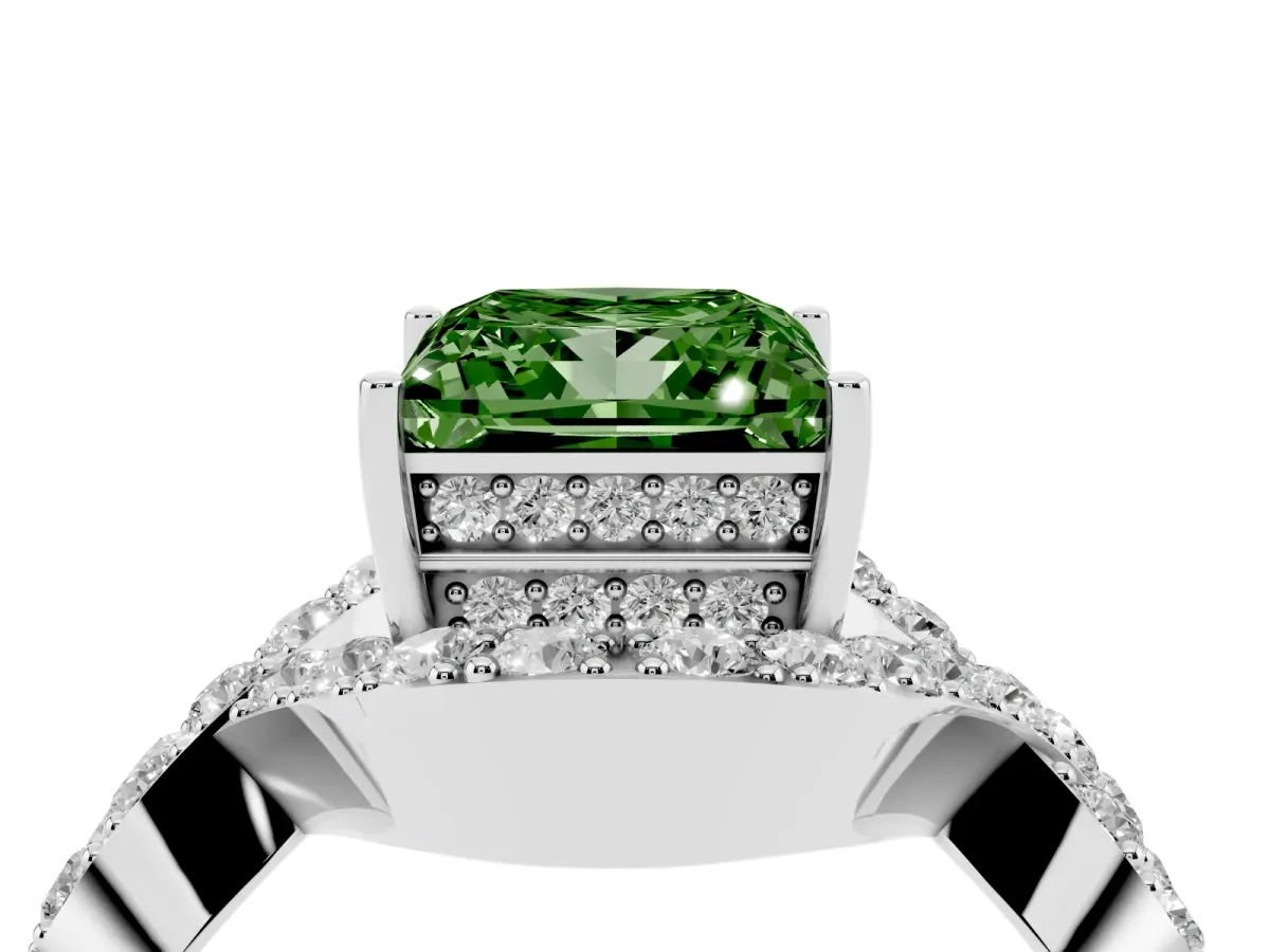Fancy Green Princess Cut Solitaire Twist Band Pavé Diamond Engagement Ring Silver