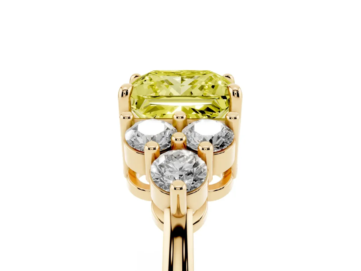 Fancy Yellow Princess Cut Brilliant Diamond Cluster Accent Solitaire Ring with Prong Setting Yellow gold