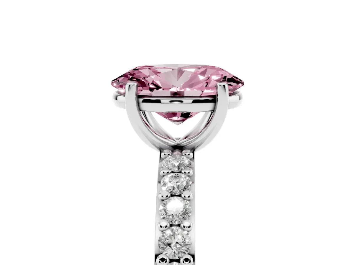 Fancy Pink Oval Cut Cut Diamond Solitaire with Pave Band and Four-Prong Setting Silver