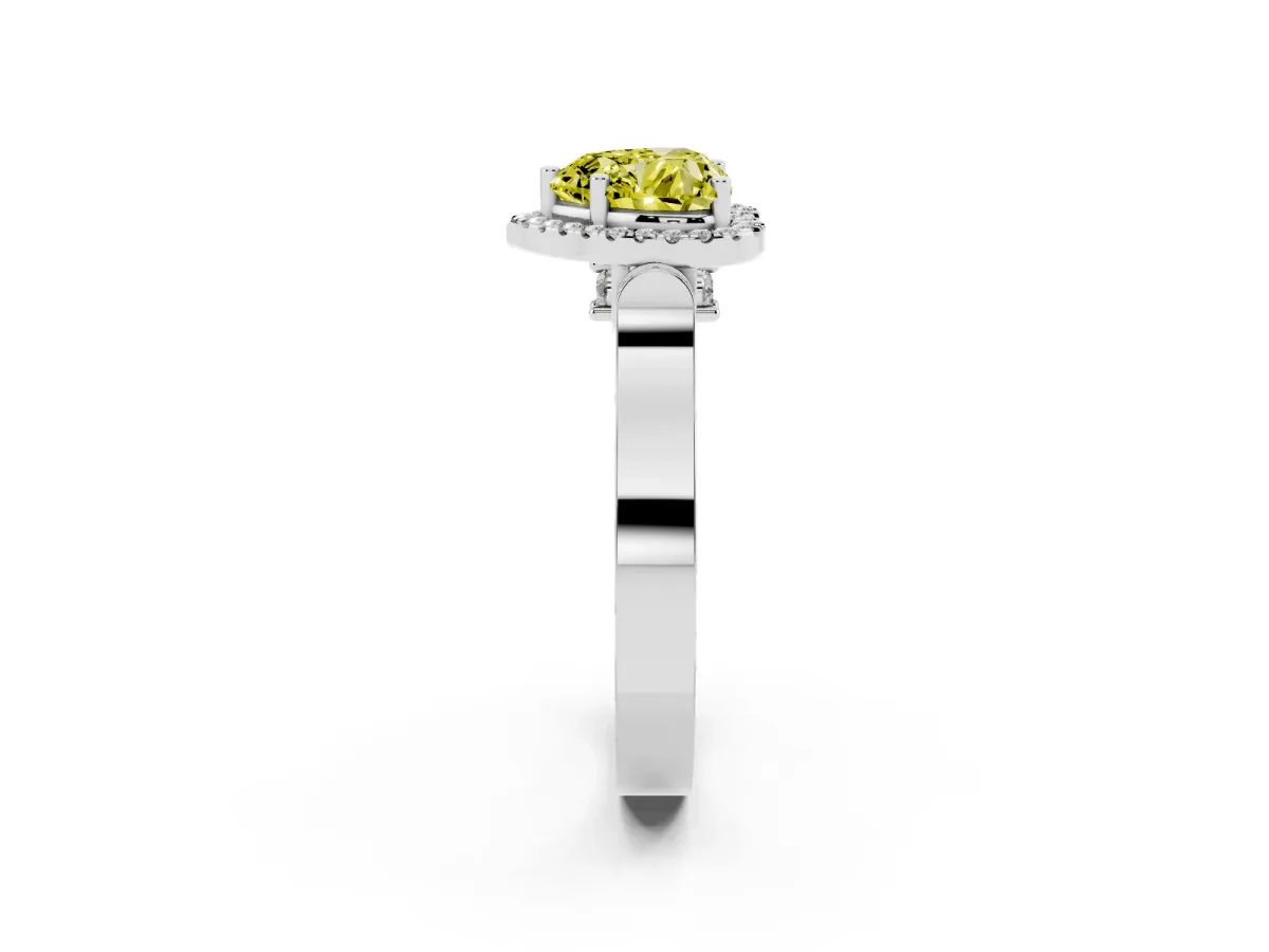 Fancy Yellow Heart Cut Halo Pave Split Shank Prong Setting Ring Platinum