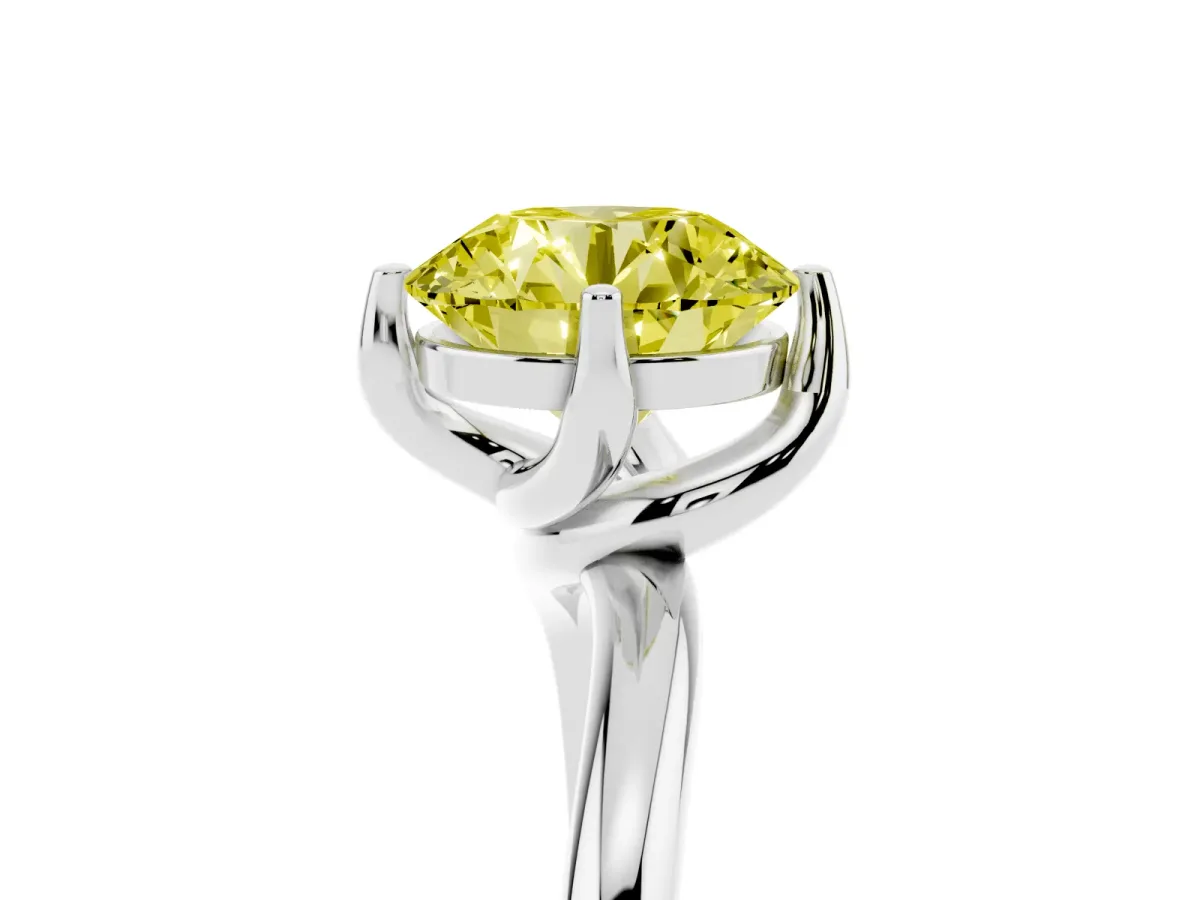 Fancy Yellow Round Cut Diamond Solitaire Engagement Ring with Four-Prong Setting and Classic Band Silver