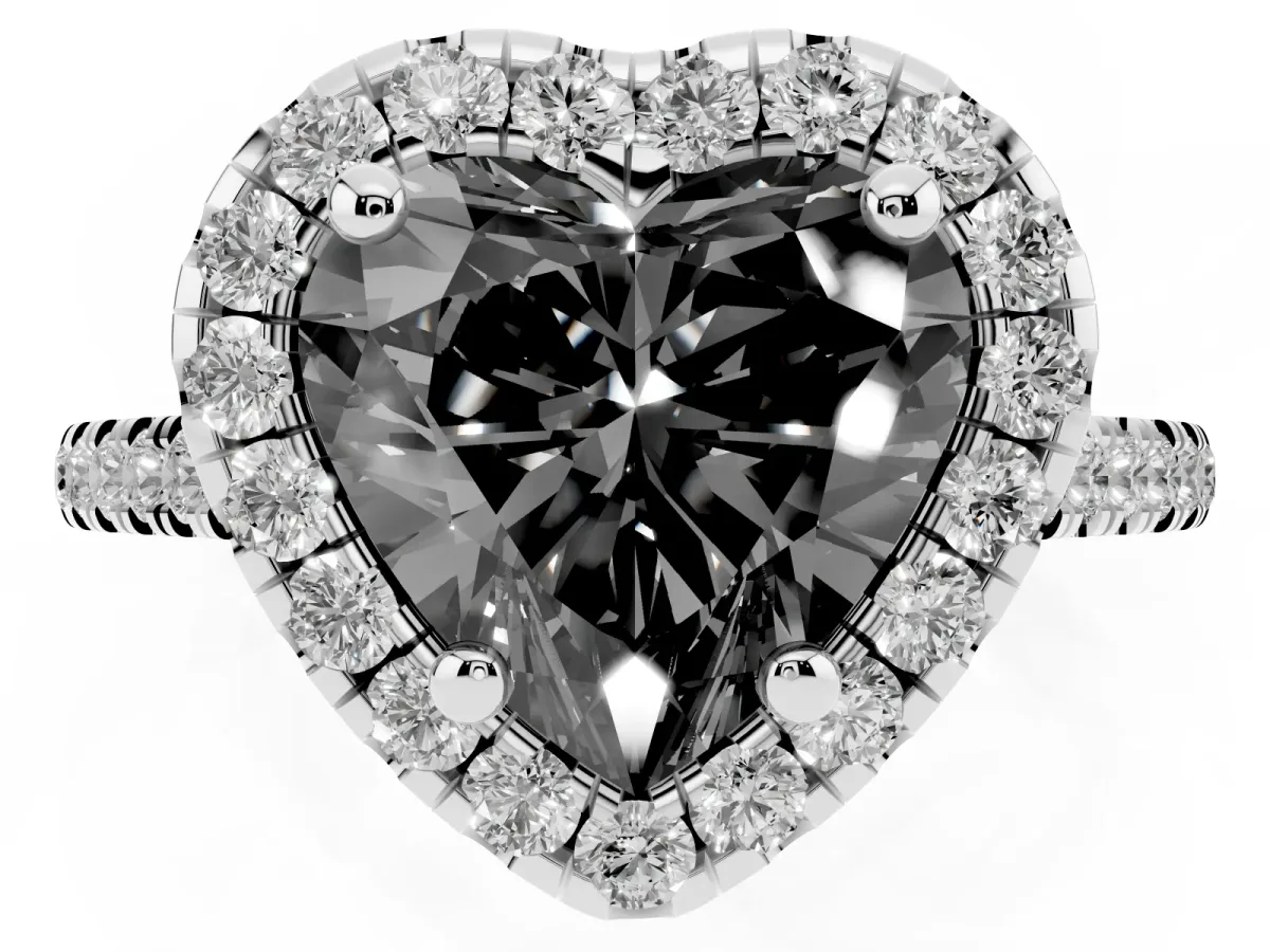 Fancy Black Heart Cut Diamond Cushion Halo Ring with Pavé Band Platinum