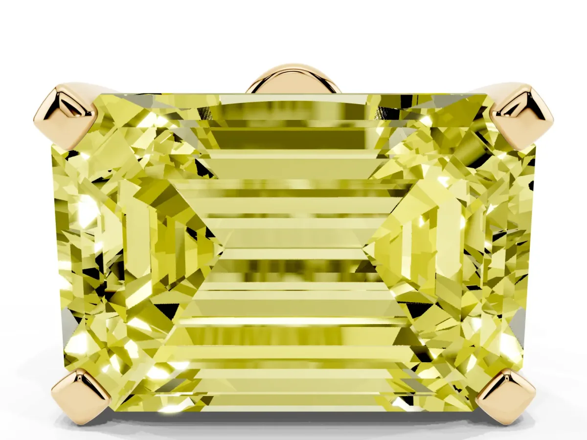 Fancy Yellow Emerald Cut Diamond Solitaire Ring with Prong Setting and Classic Band Yellow gold