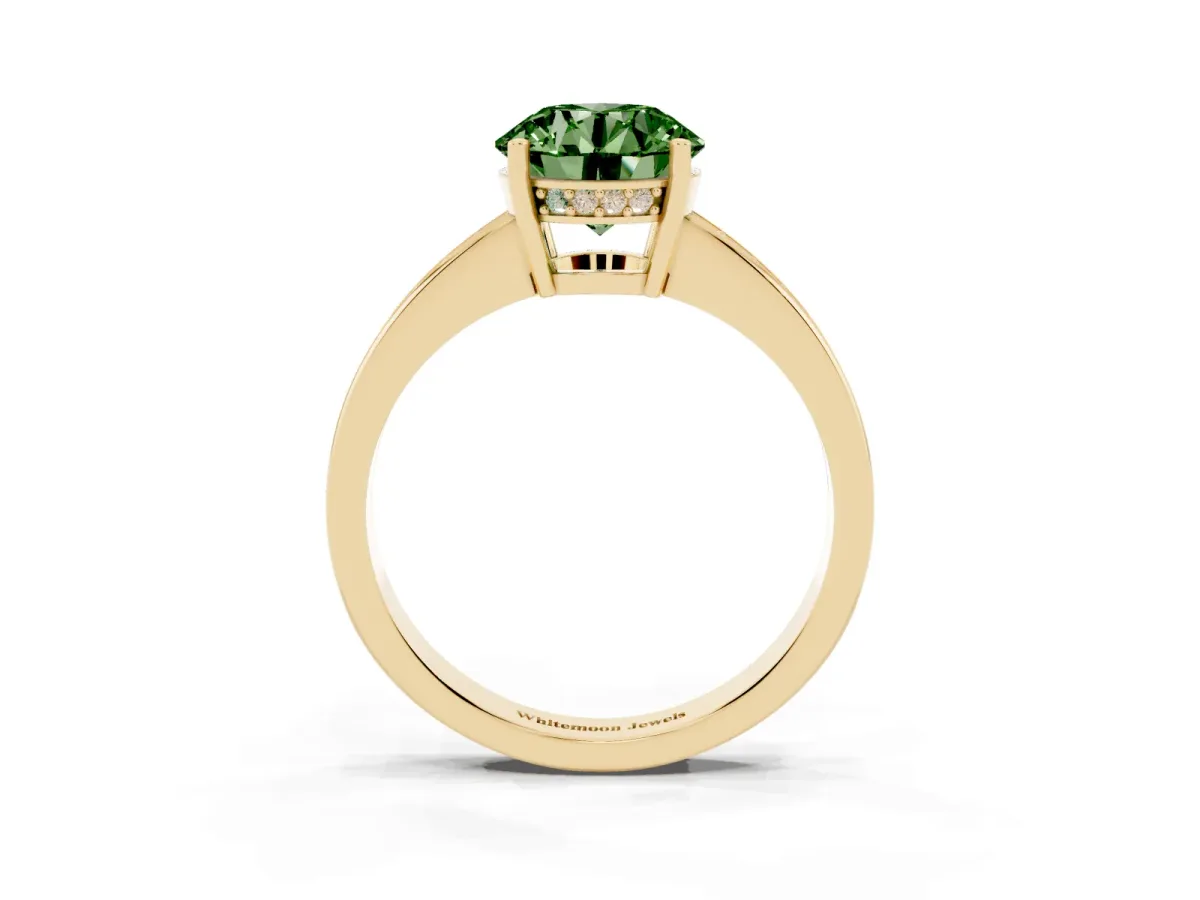 Fancy Green Round Cut Solitaire Pavé Band Prong Setting Ring Yellow gold
